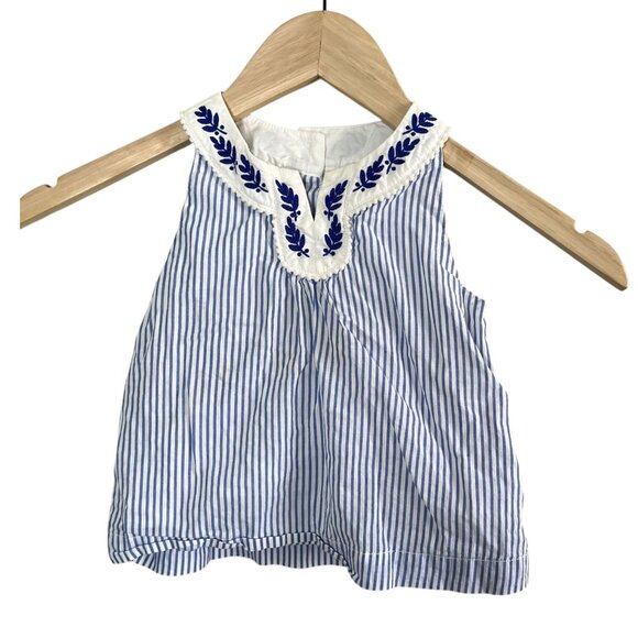 Janie & Jack Baby Girl Striped Sleeveless Top With Embroidered Collar  2T - Picture 1 of 9